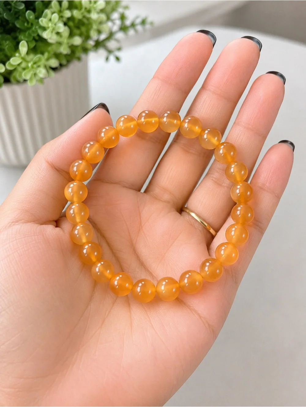 Gold-Tone Orange Beaded Stretch Bracelet